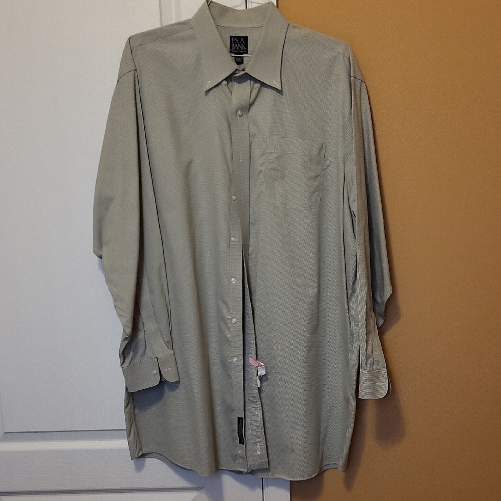 Jos. A. Bank Moss Green Checked Dress Shirt Size 18.5